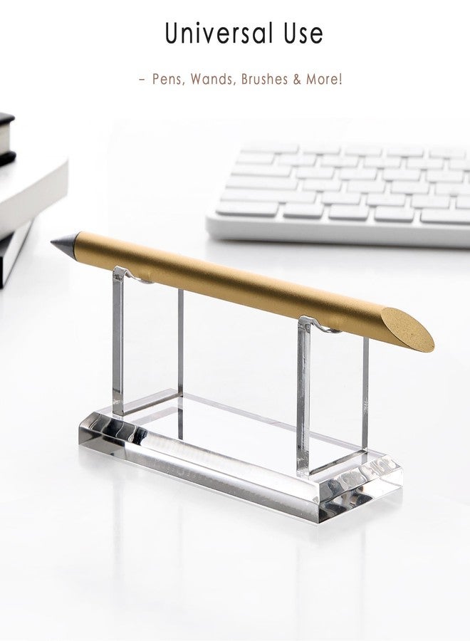 YUXUN Acrylic Pen Holder for Desk - Horizontal Single Pen Display Stand with 8mm Thick Base | Fountain Pen Rest, Apple Pencil Stand, Crystal-Clear Desk Organizer - Image 2