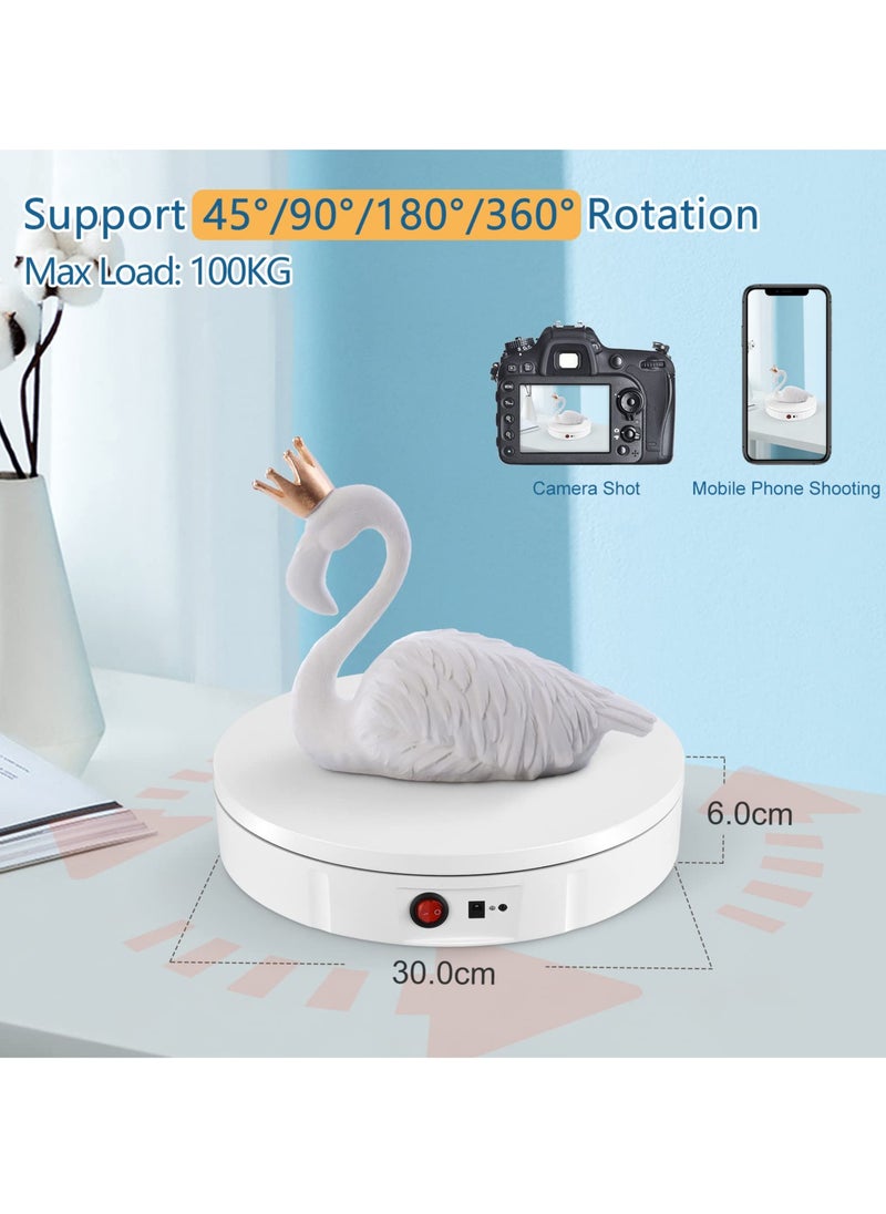 KASTWAVE - Rotating Display Stand, 30cm Chargable Motorized Display Turntable, 100KG Load Ultra-Quiet 360° Electric Rotating Platform, Speed, Angle and Direction Adjustable for Display Jewelry and Model (White) - Image 1