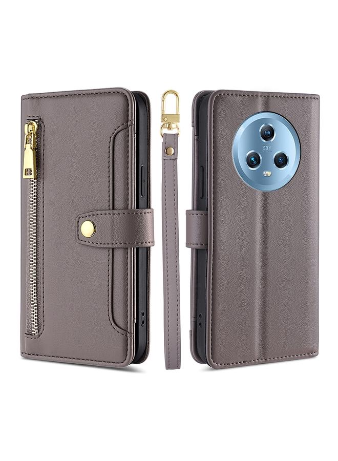 اس-توب جراب هاتف Honor Magic5 من الجلد بتصميم خروف مع سحاب ومحفظة - Image 1