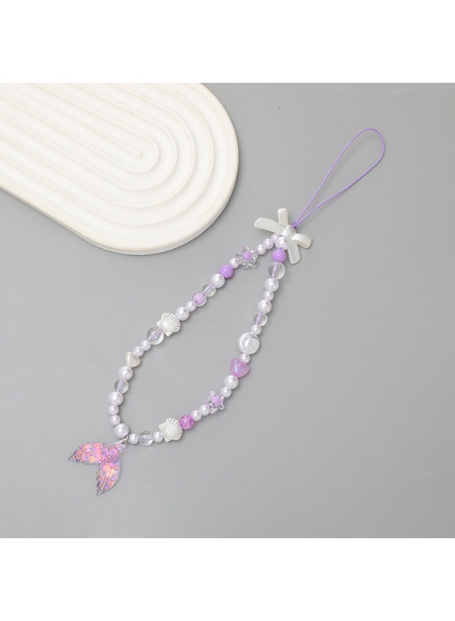 NIBEMINENT Beaded Phone Lanyard, Anti Lost Removable Wrist Strap,K2422 Fish Tail Bracelet Pendant, Phone Keychain Lanyard,Purple