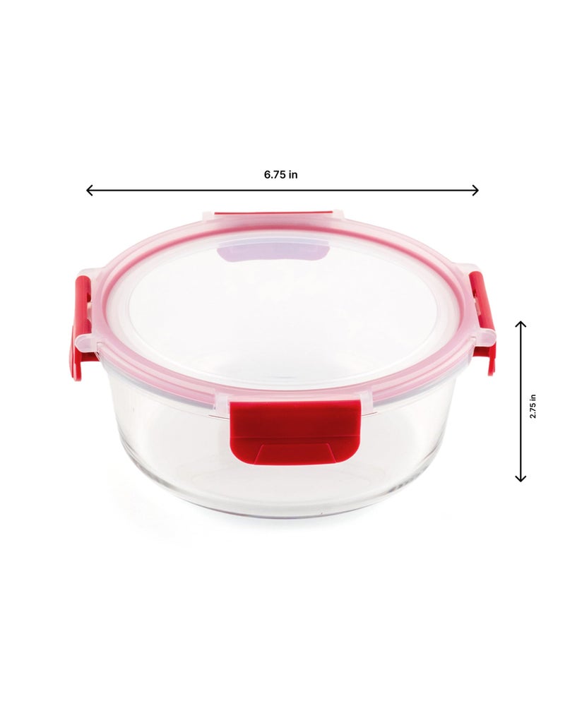 DUBBLIN Lock Me Up Glass Heat Resistant Borosilicate Glass Container 970ml - Round, Clear | Oven, Freezer & Microwave Safe Storage Solution (1 Piece) - Image 3