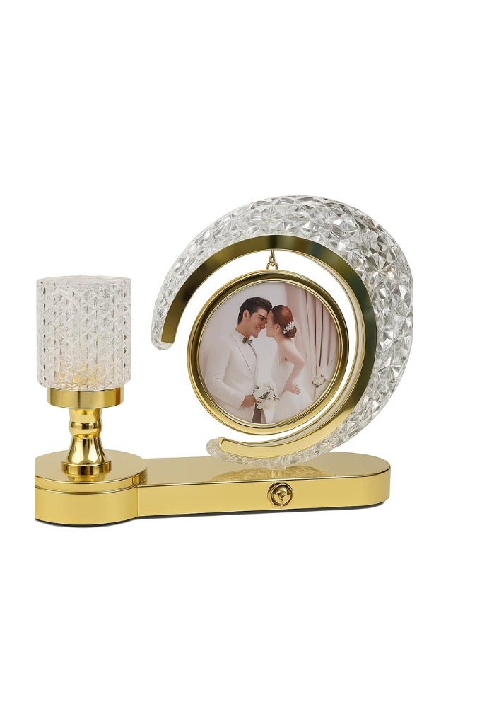 Kalon Crystal Moon-Shaped LED Photo Frame Lamp with Elegant Gold Finish – USB Powered Romantic Gift for Couples, Weddings & Anniversaries Ask ChatGPT You
