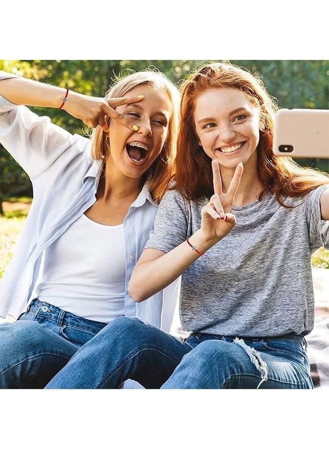 سواران من قطعتين بتصميم عين الحسد للنساء، خيط أحمر قابل للتعديل، خيط مضفر بسبع عقد لجلب الحظ، أساور تميمة يد همسة للرجال والنساء، هدايا مجوهرات - Image 2