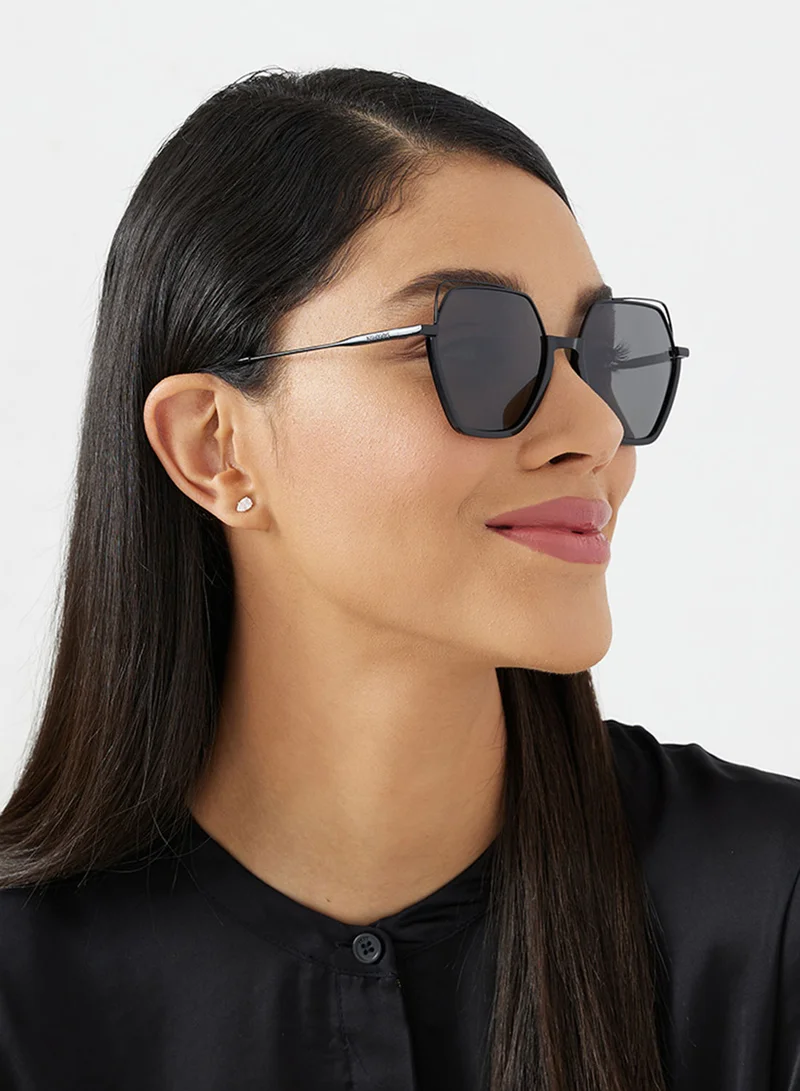 30Sundays Grace,Women Sunglasses, Geometric Sunglasses, UV Protection: UV400 (Black,Grey)