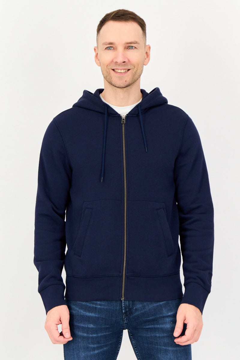 DOCKERS Men Solid Long Sleeve Full Zip Hoodie, Navy - Image 1