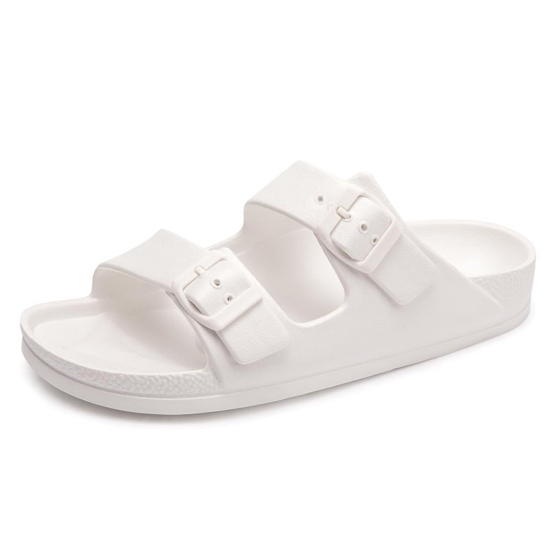 FUNKYMONKEY Women's Comfort Slides, Adjustable Double Buckle with Arch Support EVA Non-Slip Flat Sandals for Vacation & Daily Wear (6 M US-Women, White) - Image 1