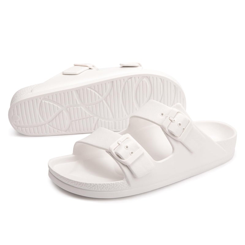 FUNKYMONKEY Women's Comfort Slides, Adjustable Double Buckle with Arch Support EVA Non-Slip Flat Sandals for Vacation & Daily Wear (6 M US-Women, White) - Image 5