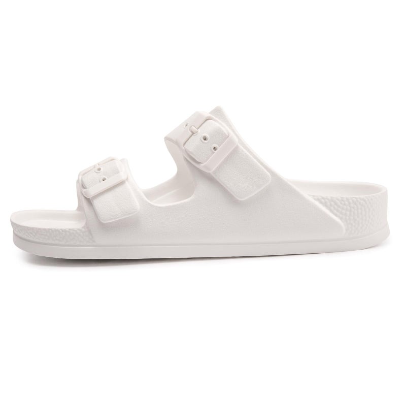 FUNKYMONKEY Women's Comfort Slides, Adjustable Double Buckle with Arch Support EVA Non-Slip Flat Sandals for Vacation & Daily Wear (6 M US-Women, White) - Image 3