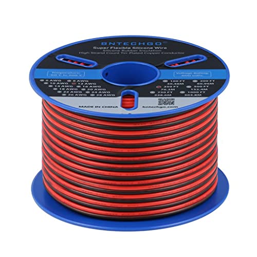 BNTECHGO 12 Gauge Flexible 2 Conductor Parallel Silicone Wire Spool Red Black High Resistant 200 deg C 600V for Single Color LED Strip Extension Cable Cord,Model 250ft Stranded Tinned Copper Wire - Image 1