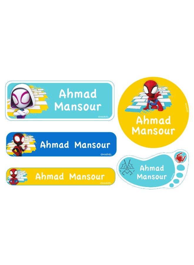 Essmak Marvel Personalized Waterproof Name Labels for Kids – Set of 74 Custom Stickers for School Supplies, Lunch Boxes, Clothes and Toys  - Image 1