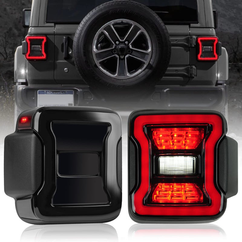 LitMiRaCle Smoke lens LED Tail Lights Compatible with Jeep Wrangler JL 20182024 Brake Light Reverse Light Turn Signal Lamp Running Lights Side Marker Light Assembly