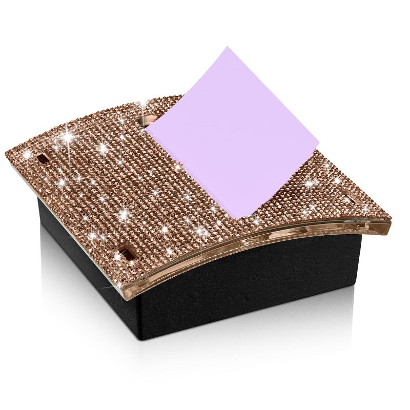 Eersida Rhinestone Self Stick Note Pad Holders 4 x 4 Inches Memo Sticky Dispenser Note Holder Sticky Dispenser for Office Home Desk SuppliesGold