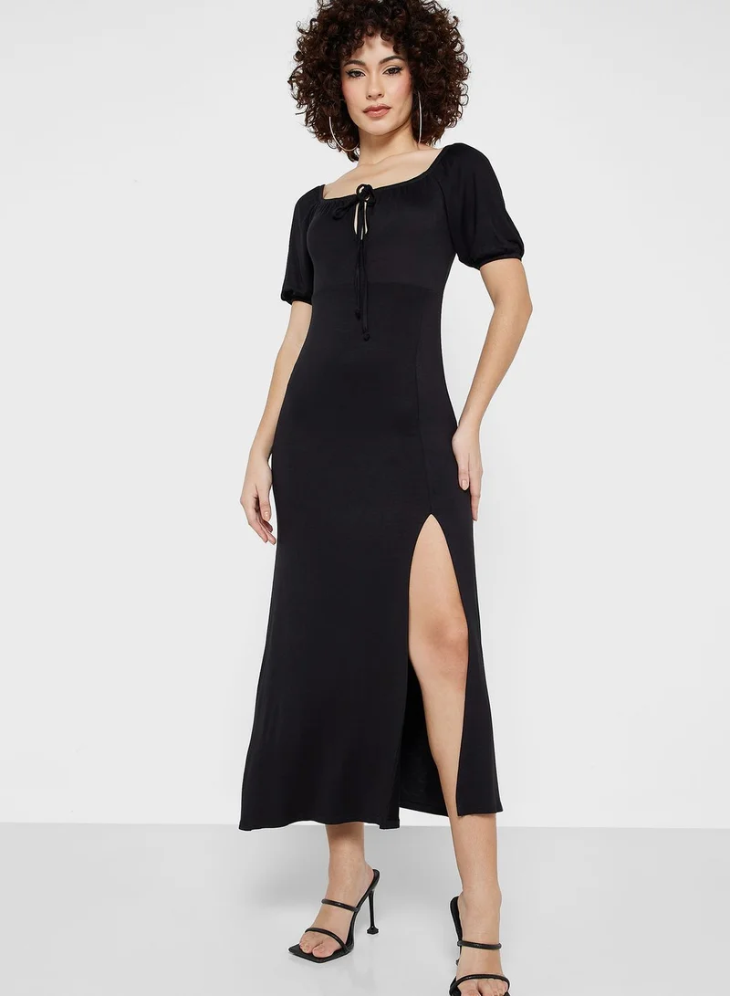 boohoo Puff Sleeve Slit Detail Dress