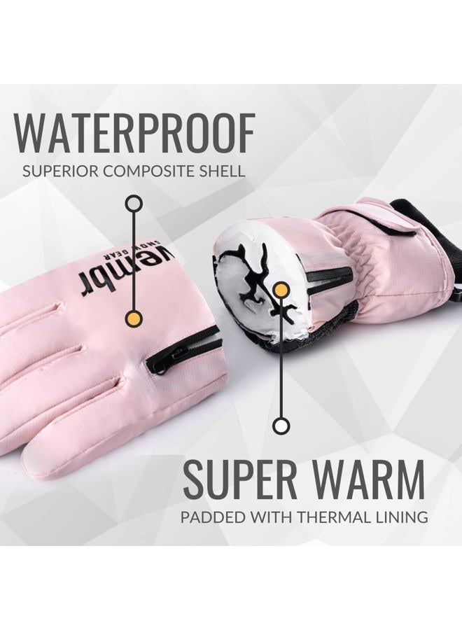 devembr Ski Gloves with Wrist Guards and Undercuff Design, Snowboarding Gloves Touchscreen, Pink, S - Image 3