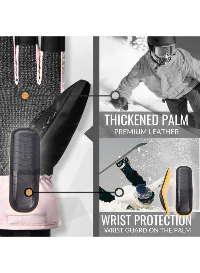 devembr Ski Gloves with Wrist Guards and Undercuff Design, Snowboarding Gloves Touchscreen, Pink, S - Image 2