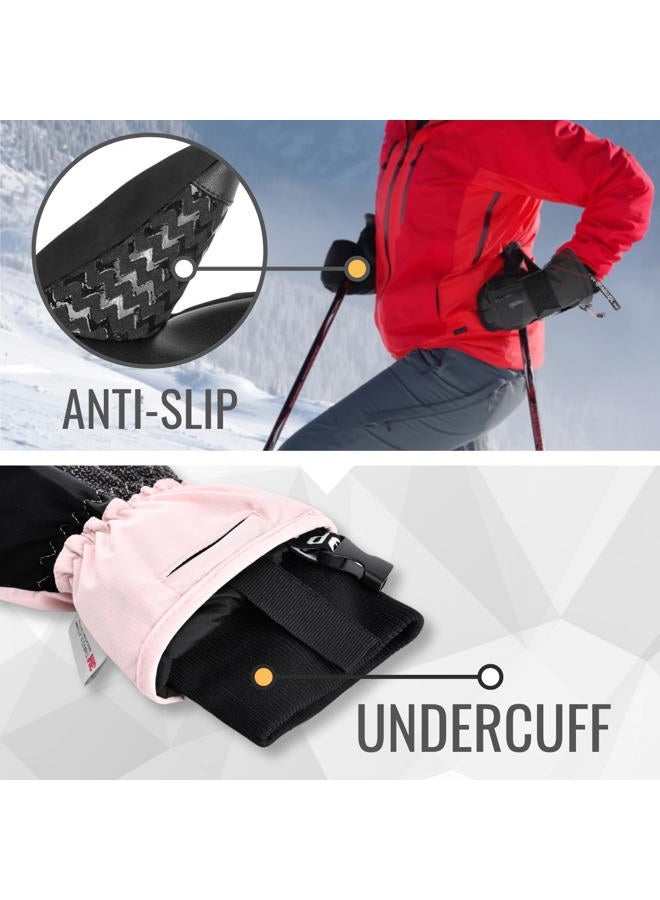 devembr Ski Gloves with Wrist Guards and Undercuff Design, Snowboarding Gloves Touchscreen, Pink, S - Image 5