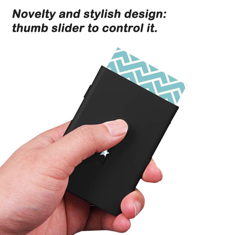 SENHAI 2 Pcs Business Card Holders, Professional Thumb-Drive Slide Out Business Card Case and Stainless Steel ID Name Wallet Credit Card Holder for Men and Women - Black - Image 3