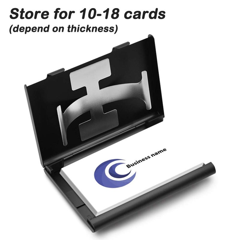 SENHAI 2 Pcs Business Card Holders, Professional Thumb-Drive Slide Out Business Card Case and Stainless Steel ID Name Wallet Credit Card Holder for Men and Women - Black - Image 5
