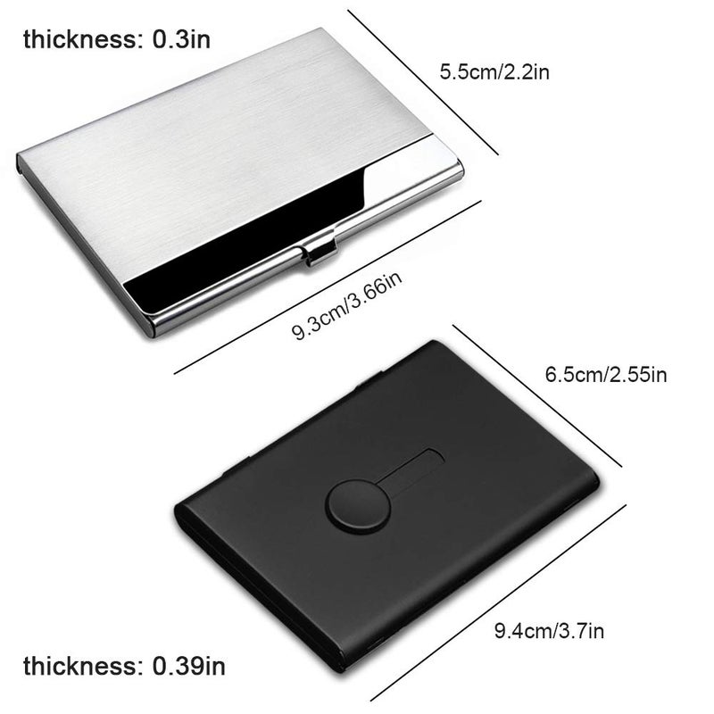 SENHAI 2 Pcs Business Card Holders, Professional Thumb-Drive Slide Out Business Card Case and Stainless Steel ID Name Wallet Credit Card Holder for Men and Women - Black - Image 4