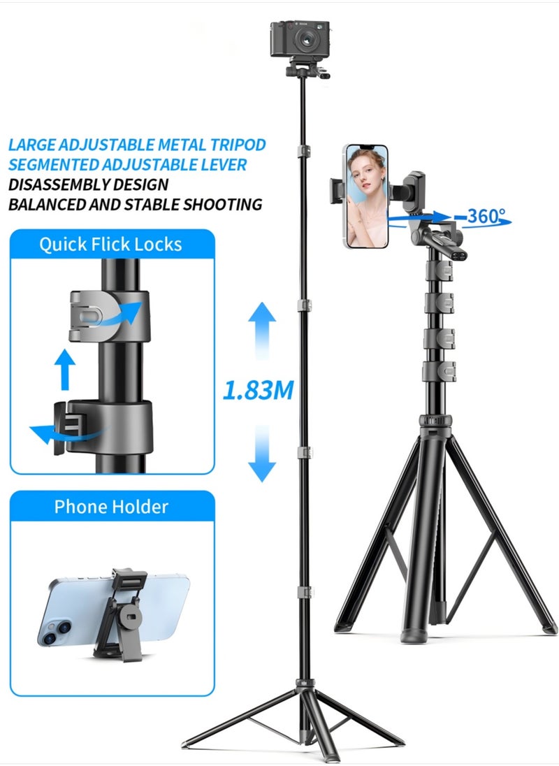 ماركة غير محددة 72.4 inch Handle Detachable Design Balanced and stable shooting multifunctional expansion of the metal tripod selfie stick  - Image 1