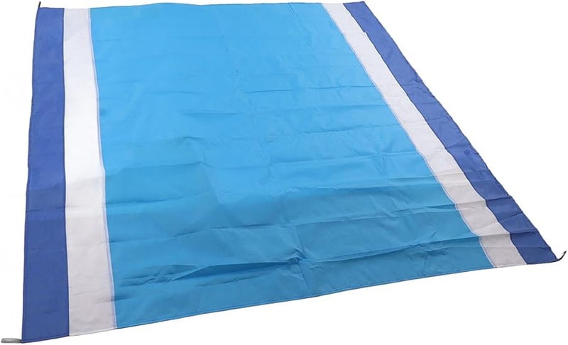 Portable Picnic Mat Foldable Oversized Sand Prevention Beach Blanket Blue White Stripes - Image 3