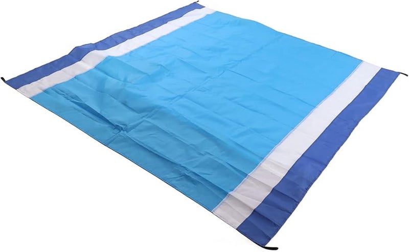 Portable Picnic Mat Foldable Oversized Sand Prevention Beach Blanket Blue White Stripes - Image 4