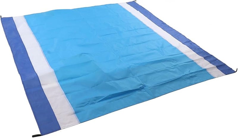 Portable Picnic Mat Foldable Oversized Sand Prevention Beach Blanket Blue White Stripes - Image 5