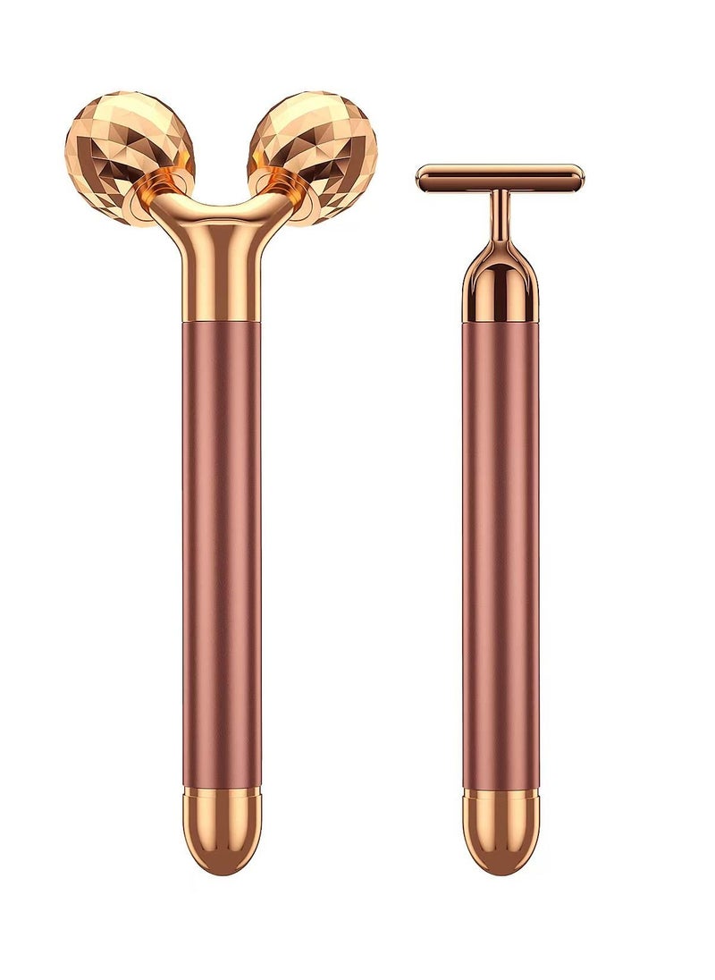 Beauty Bar - 2-IN-1 Beauty Bar 24k Golden Pulse Facial Face Massager, Electric 3D Roller and T Shape Arm Eye Nose Head Massager Facial Roller Massager Kit Skin Care Tools - Image 1