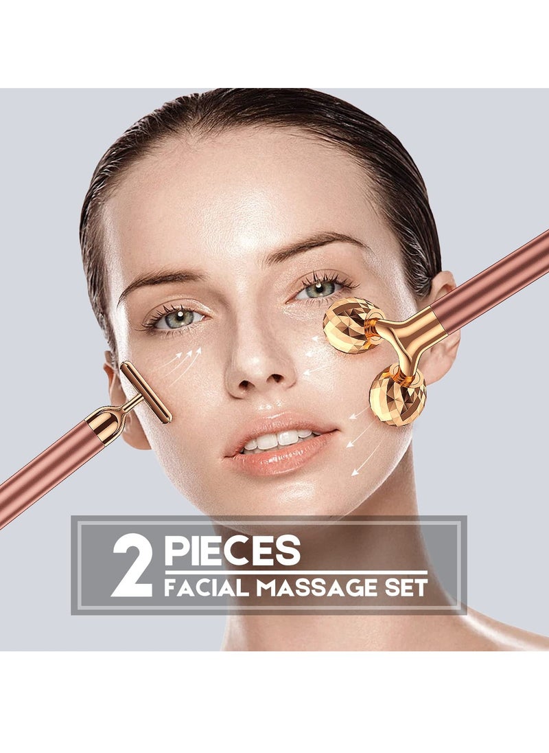 Beauty Bar - 2-IN-1 Beauty Bar 24k Golden Pulse Facial Face Massager, Electric 3D Roller and T Shape Arm Eye Nose Head Massager Facial Roller Massager Kit Skin Care Tools - Image 1