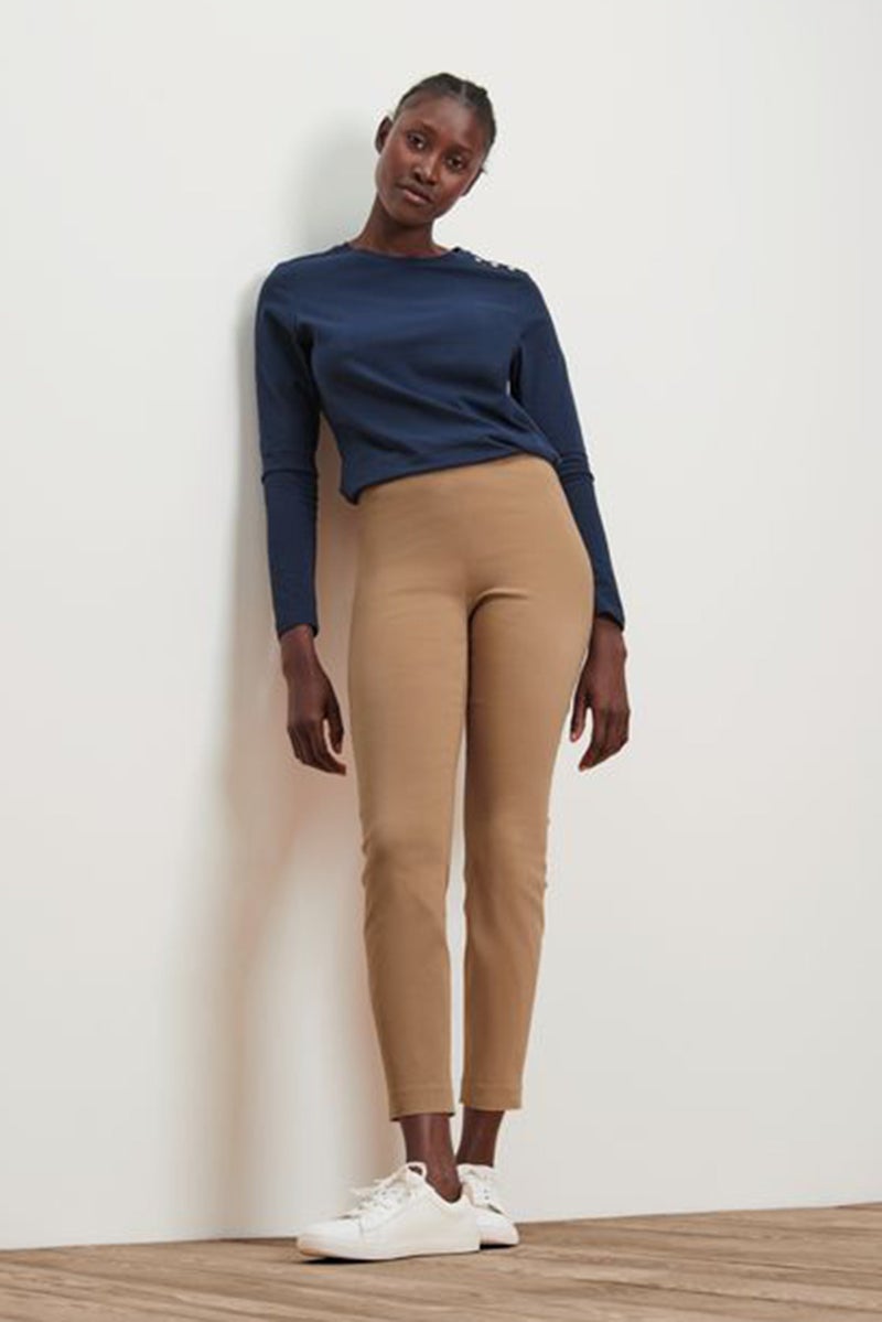 Tchibo Womwn Slim Fit Solid Stretchable Straight Leg Pant, Beige - Image 1
