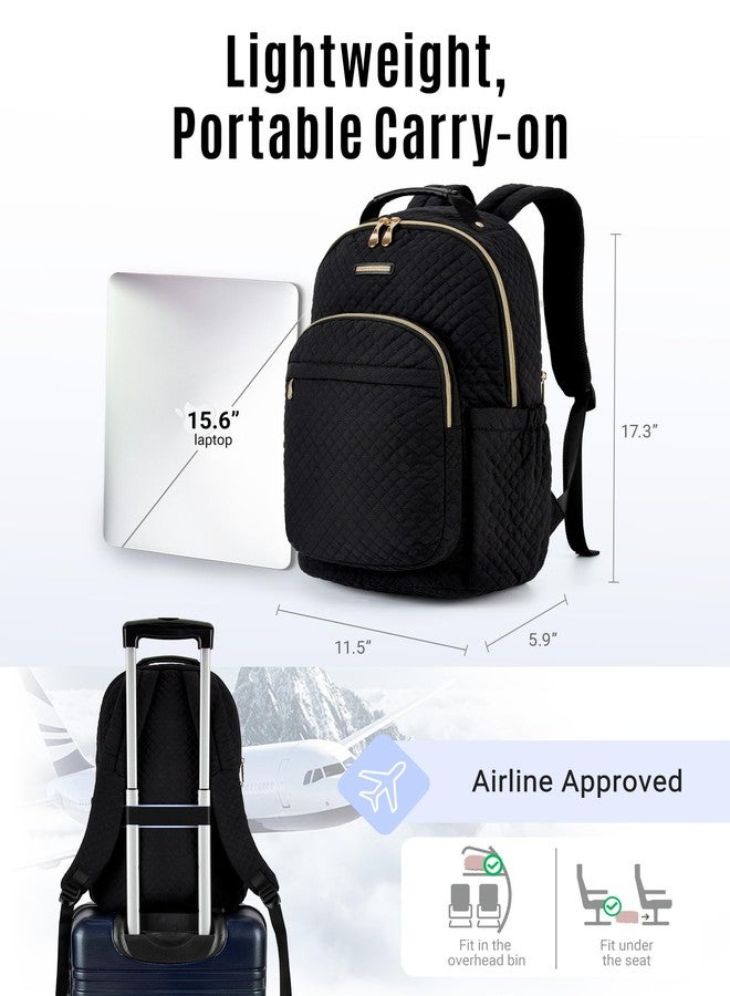 LIGHT FLIGHT Travel Laptop Backpack for Women, 15.6 Inch Laptop Backpack with USB Charging Hole Water Resistant Computer Backpack for Work, Quilted Black - Image 5