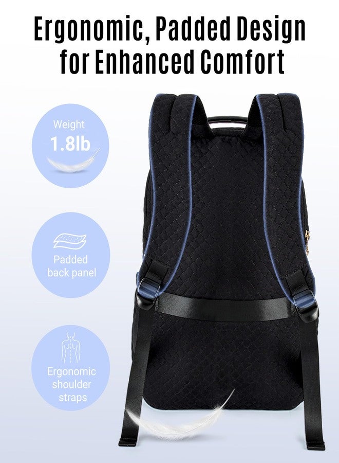 LIGHT FLIGHT Travel Laptop Backpack for Women, 15.6 Inch Laptop Backpack with USB Charging Hole Water Resistant Computer Backpack for Work, Quilted Black - Image 4