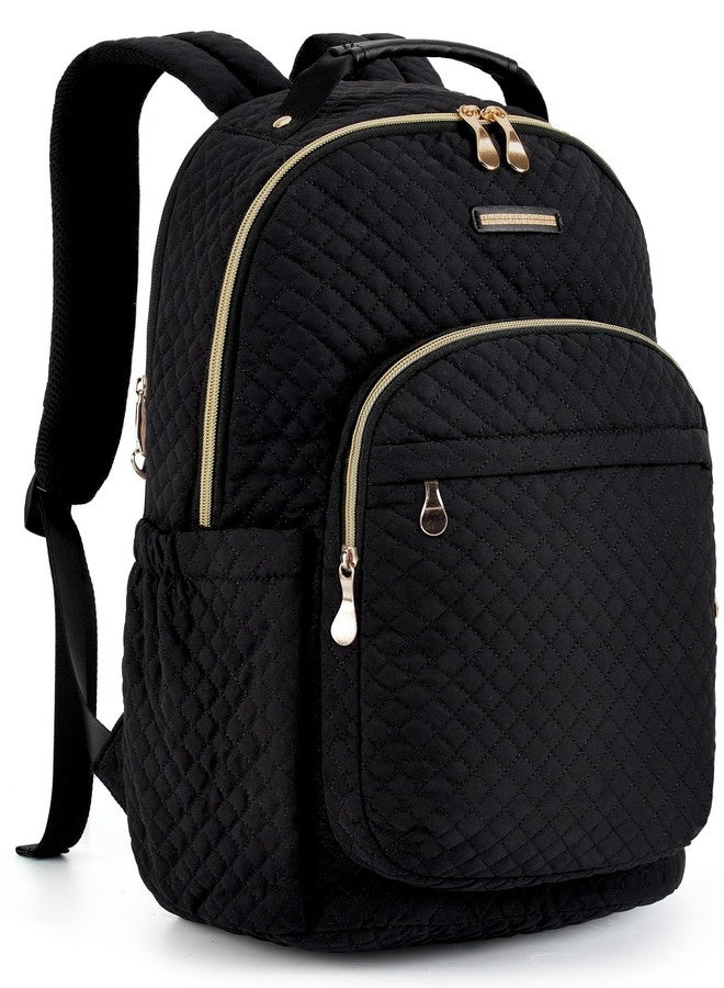LIGHT FLIGHT Travel Laptop Backpack for Women, 15.6 Inch Laptop Backpack with USB Charging Hole Water Resistant Computer Backpack for Work, Quilted Black - Image 1
