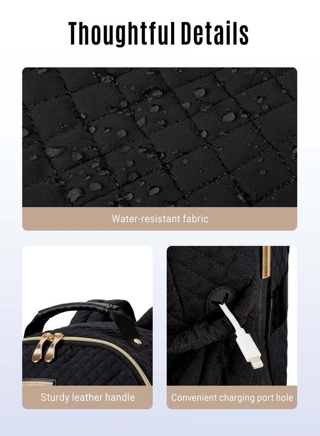 LIGHT FLIGHT Travel Laptop Backpack for Women, 15.6 Inch Laptop Backpack with USB Charging Hole Water Resistant Computer Backpack for Work, Quilted Black - Image 3