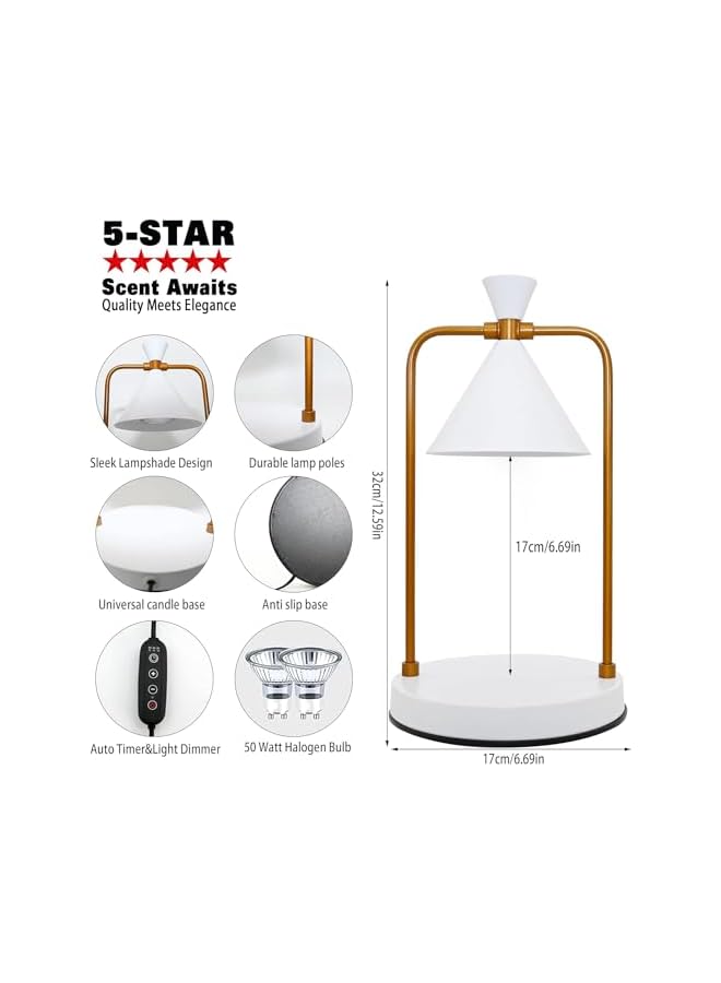 The Bros Candle Warmer Lamp with 2 Bulbs and Timer, Compatible with Candle Large Jar Candle,Candle Lamp, Dimmable Lamp Style Candle Melter for Scented Candle, Wax Melt, Aid Lamp for Home Decor (White-1) - Image 3