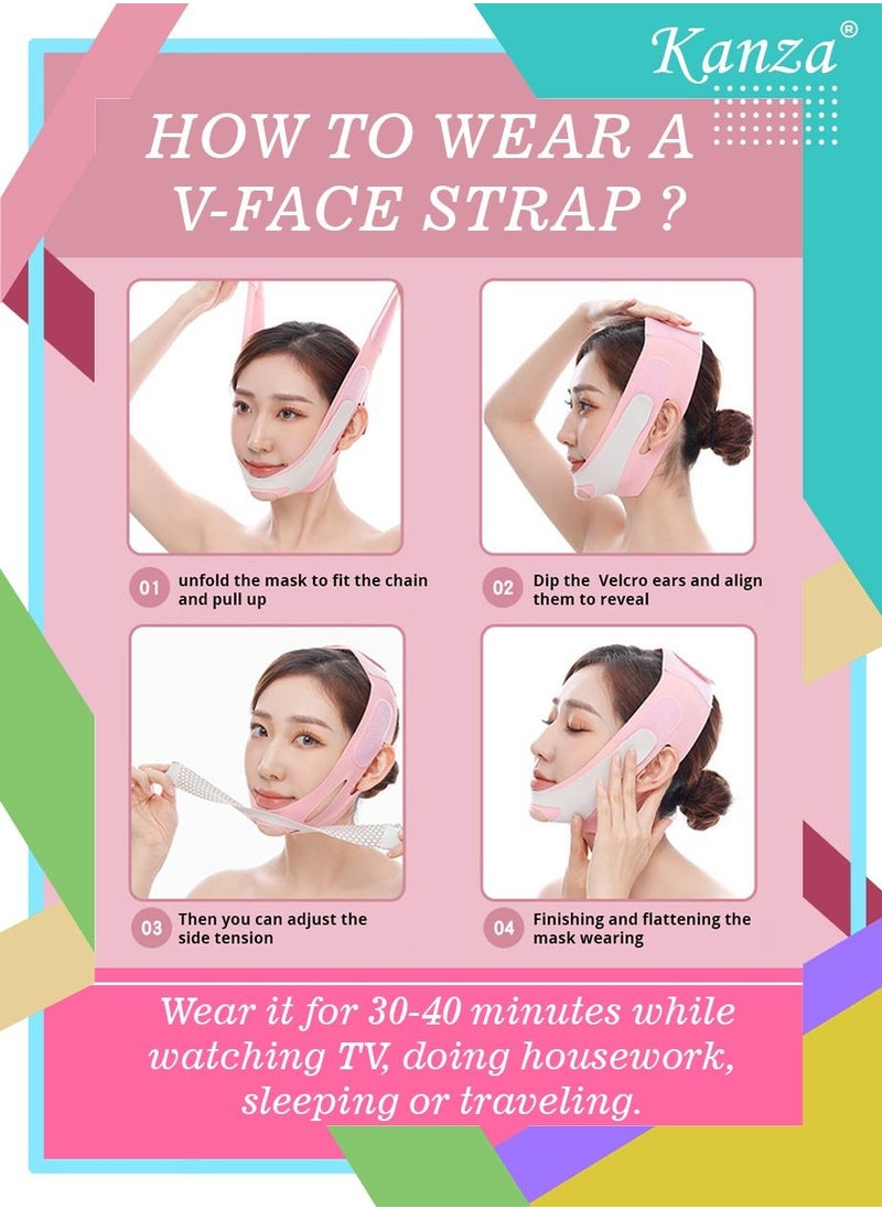 Kanza Double Chin Reducer Face Slimming Strap V Shaped Mask Eliminator Remover Tape Belt for women Anti - Wrinkle Face Mask Lifting Bandage for Shaggy Skin  - Image 3
