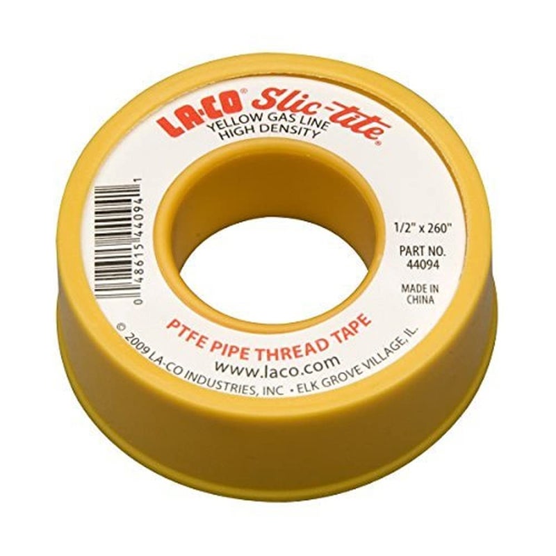 Laco 44094 Slic-Tite PTFE Gas Line Pipe Thread Tape, Premium Grade, [260" Length, 1/2" Wide], Yellow - Image 1