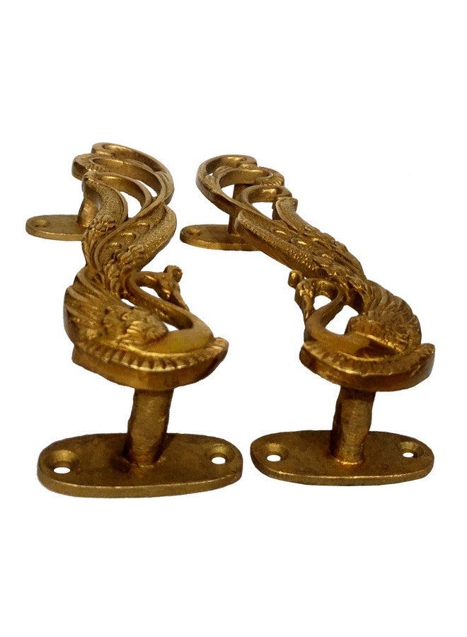 Purpledip Brass Handle Set: Two Gorgeous Peacock Shape Vintage Design Grips for Doors Dresser Cupboard Drawer (11023) - Image 1