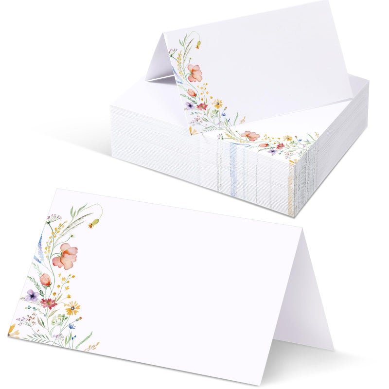 Sinload 120 Pcs Watercolor Wildflower Place Cards Tented Seating Floral Place Blank Table Name Cards Signs Folding for Party Bridal Shower Dinner - Image 1