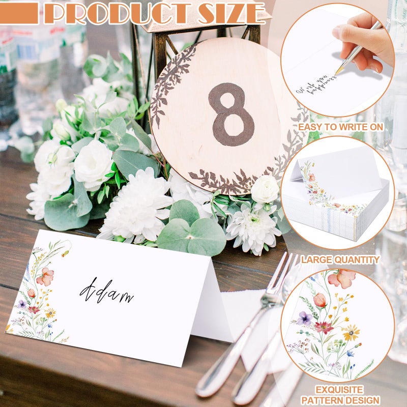 Sinload 120 Pcs Watercolor Wildflower Place Cards Tented Seating Floral Place Blank Table Name Cards Signs Folding for Party Bridal Shower Dinner - Image 3