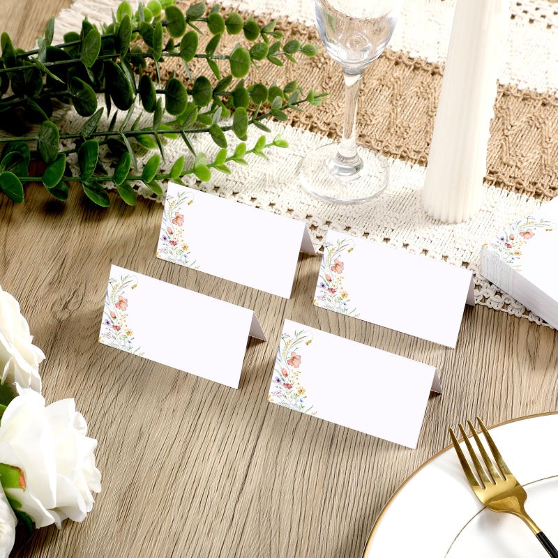 Sinload 120 Pcs Watercolor Wildflower Place Cards Tented Seating Floral Place Blank Table Name Cards Signs Folding for Party Bridal Shower Dinner - Image 4