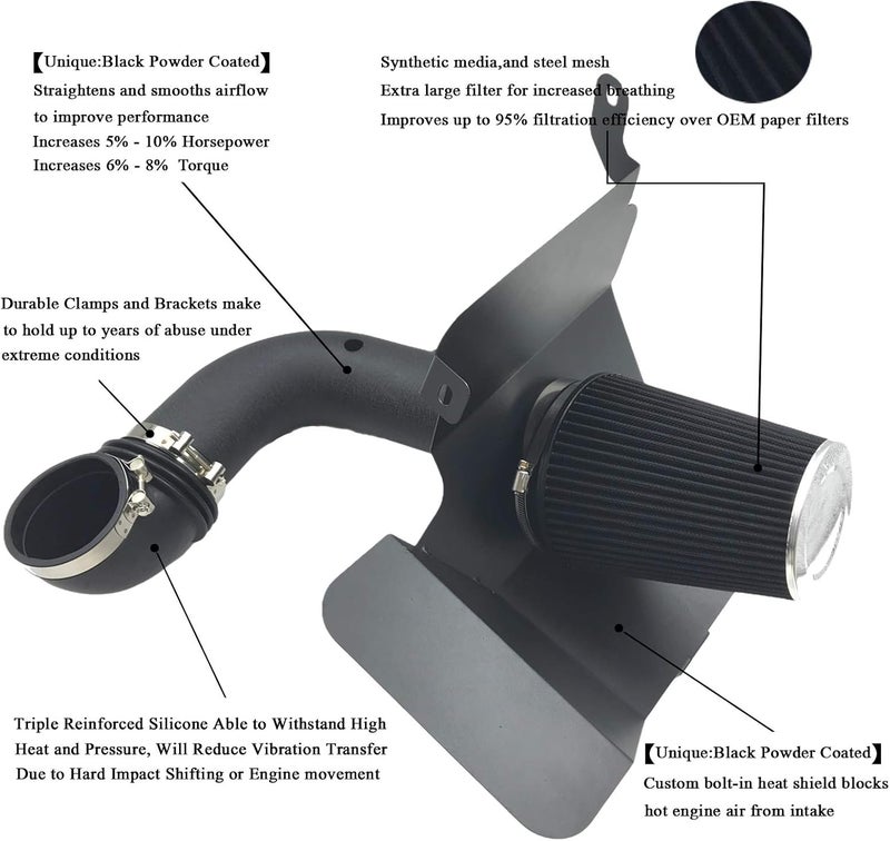 MOOSUN 4 Inch Cold Air Intake Induction Kit with Filter for Dodge Ram 2500 3500 5.9L Turbo Diesel (Black) - Image 2