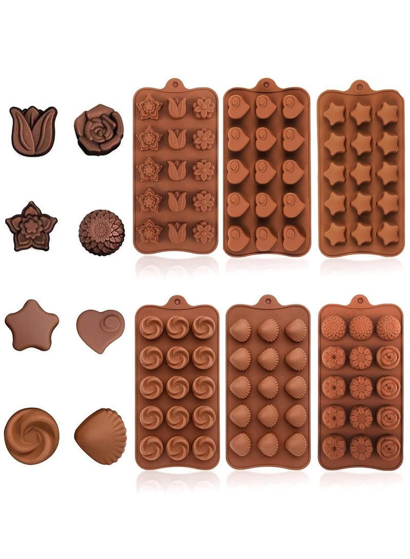 Silicone Chocolate Moulds, 6 Pack Candy Moulds, BPA Free, Non-Stick Silicone Molds for Making Jelly, Pralines, Gummy, Chocolate - Image 1