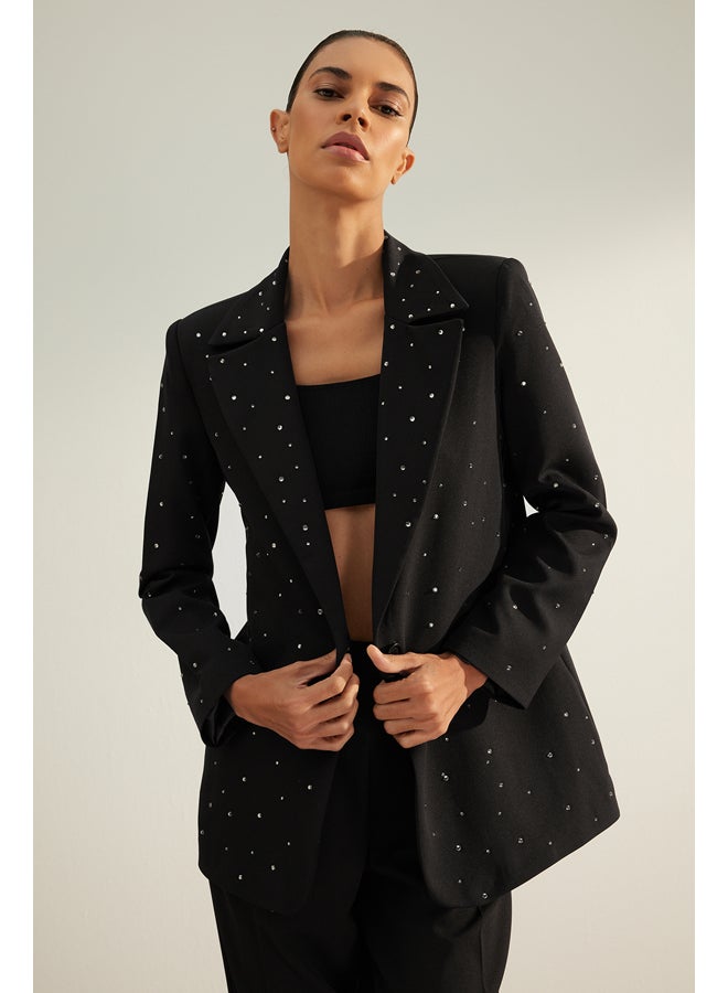 trendyol Black Regular Lined Stone Woven Blazer Jacket TWOAW24BC00078 - Image 2