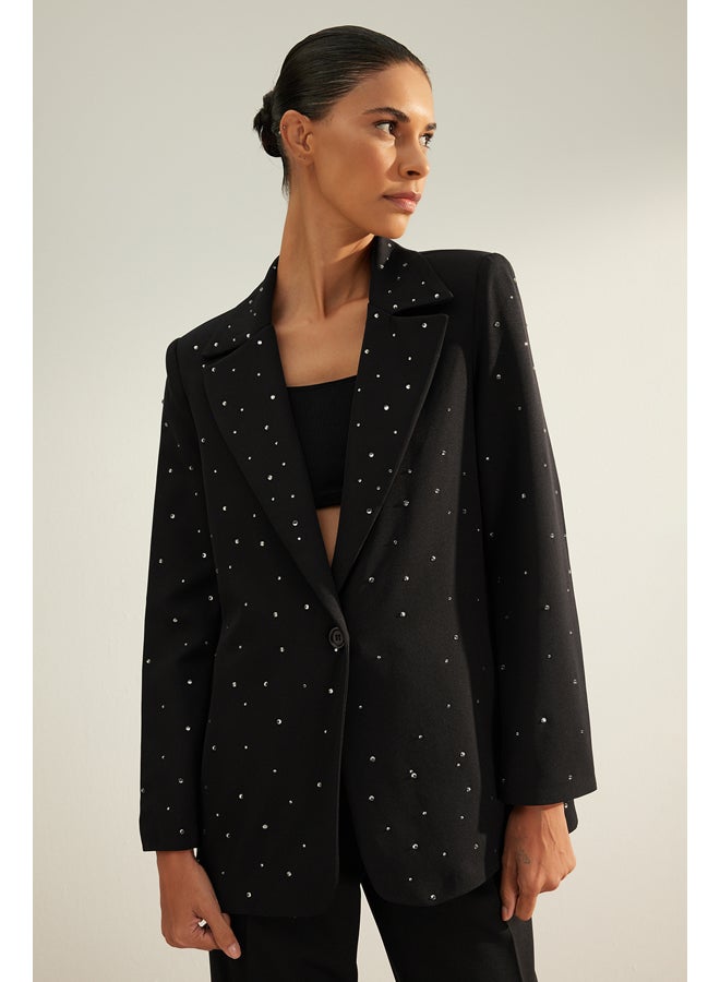 trendyol Black Regular Lined Stone Woven Blazer Jacket TWOAW24BC00078 - Image 1