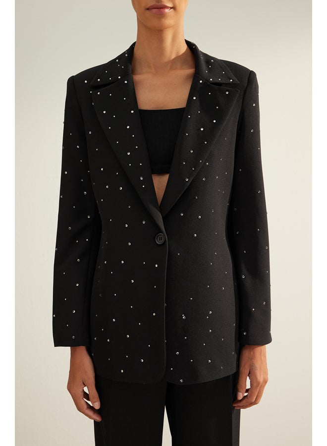 trendyol Black Regular Lined Stone Woven Blazer Jacket TWOAW24BC00078 - Image 4