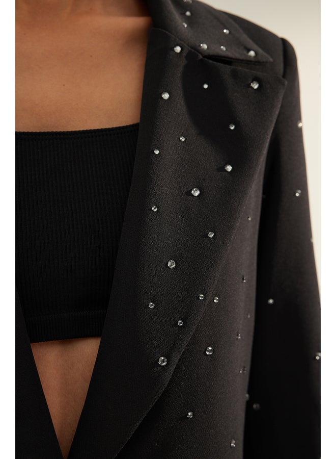 trendyol Black Regular Lined Stone Woven Blazer Jacket TWOAW24BC00078 - Image 5