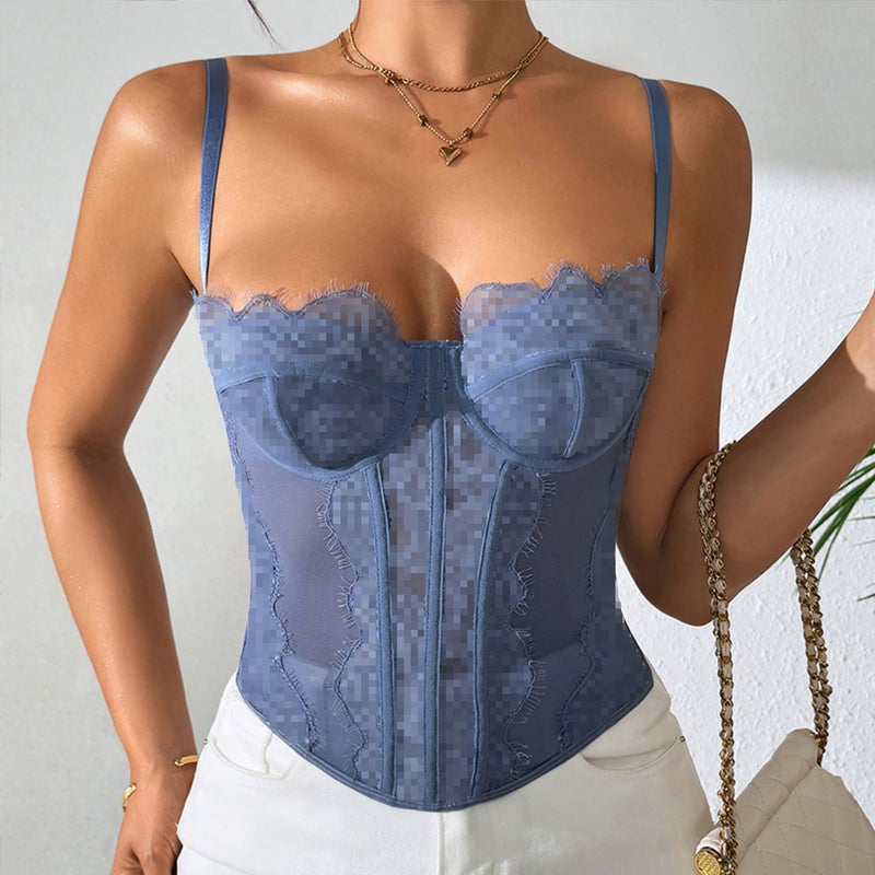 Selling Push-Up Slim-Fit Fishbone Bra With Eyelash Lace Trim And Sheer Pure Desire Camisole - Image 1