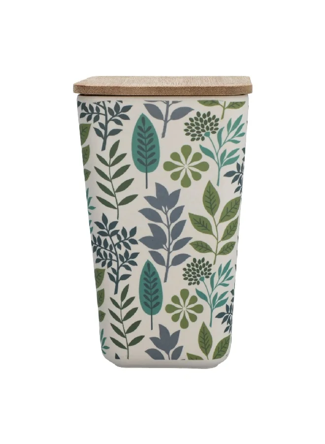 Felli Leaf and Floral Printed Bamboo Fiber Canister with Lid Multicolor 1.2 L JH80191