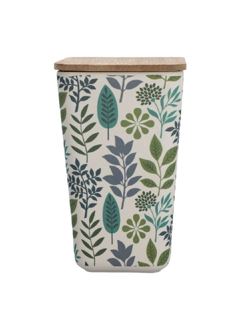 Leaf and Floral Printed Bamboo Fiber Canister with Lid Multicolor 1.2 L JH80191